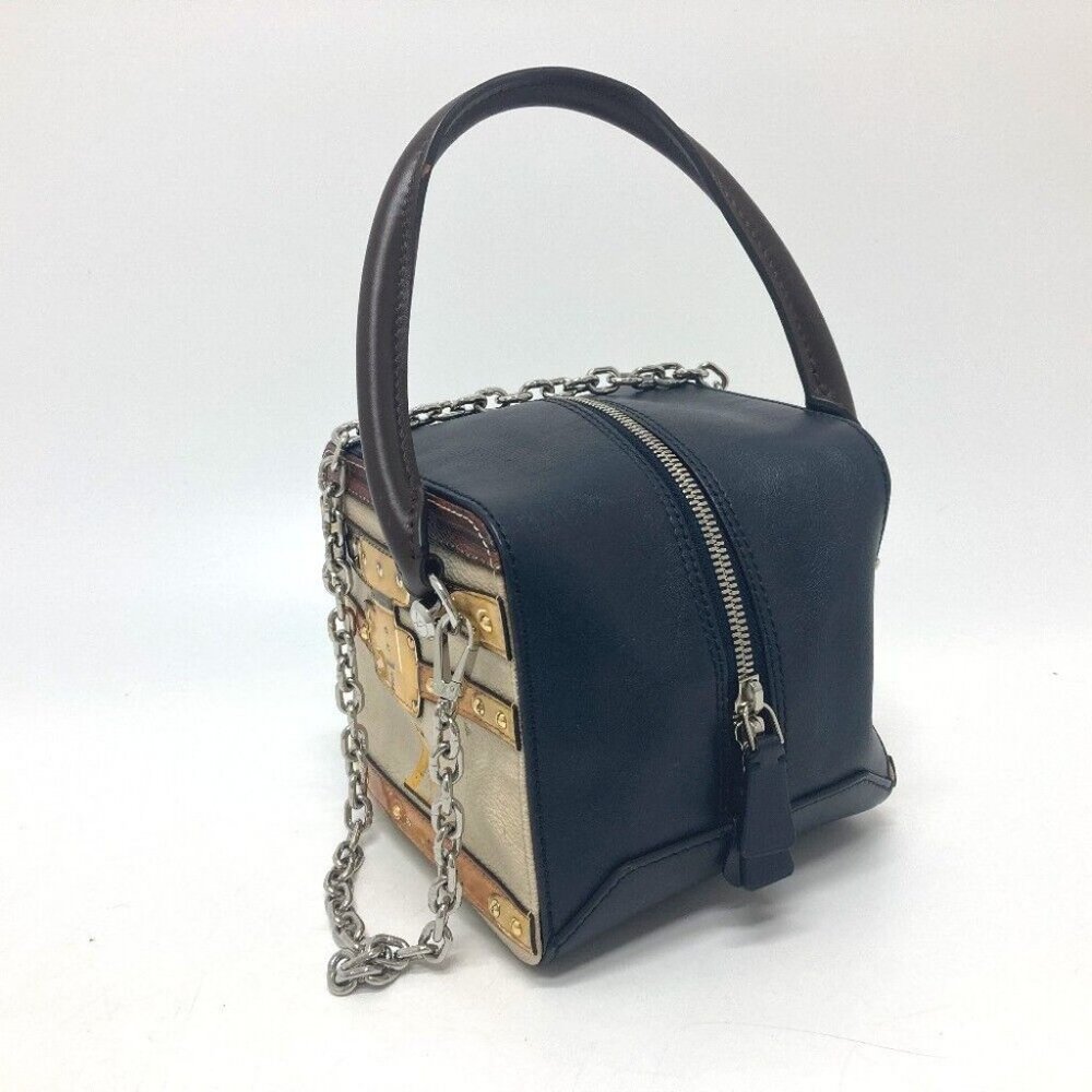 Authentic LOUIS VUITTON M52350 Trompe l'oeil Chain 2WAY Hand Bag Leather Black/B - Picture 13 of 16